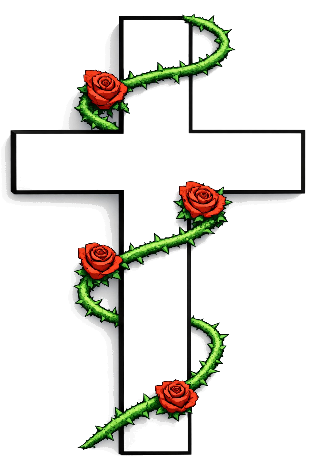 Thornwoven Cross with thorned vines and roses wrapped around it